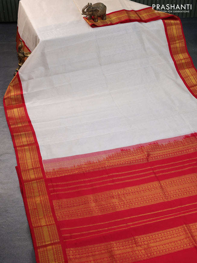 Kuppadam silk cotton saree off white and red with plain body and zari woven border