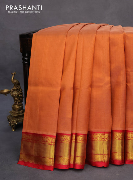 Kuppadam silk cotton saree rust shade and red with plain body and zari woven border