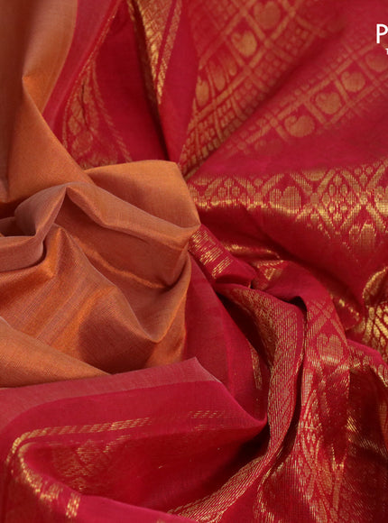 Kuppadam silk cotton saree rust shade and red with plain body and zari woven border