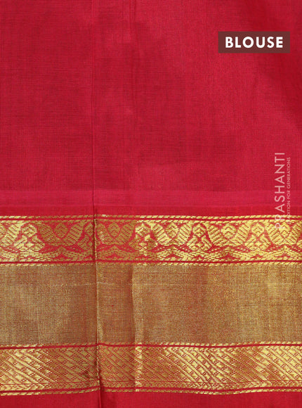 Kuppadam silk cotton saree rust shade and red with plain body and zari woven border