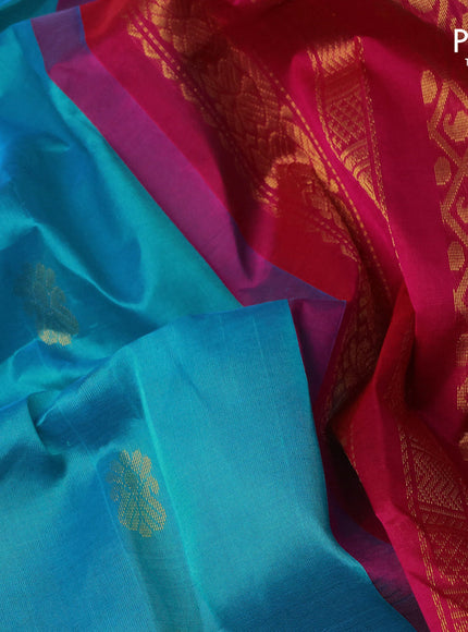 Kuppadam silk cotton saree dual shade of teal blue and pink with zari woven buttas and zari woven border