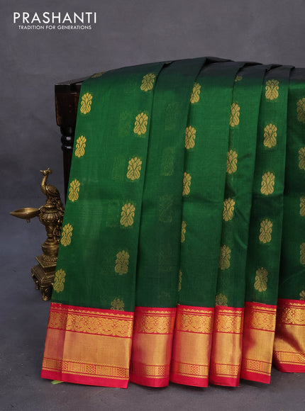 Kuppadam silk cotton saree dark green and pink with zari woven buttas and zari woven border