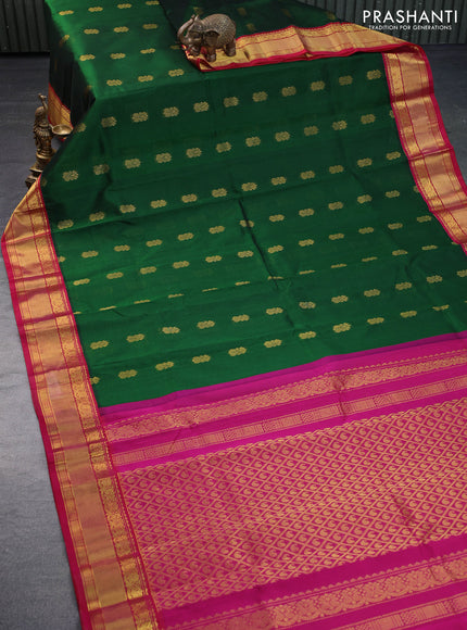 Kuppadam silk cotton saree dark green and pink with zari woven buttas and zari woven border