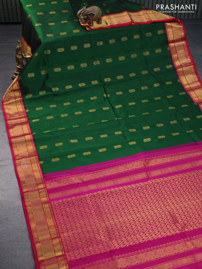 Kuppadam silk cotton saree dark green and pink with zari woven buttas and zari woven border