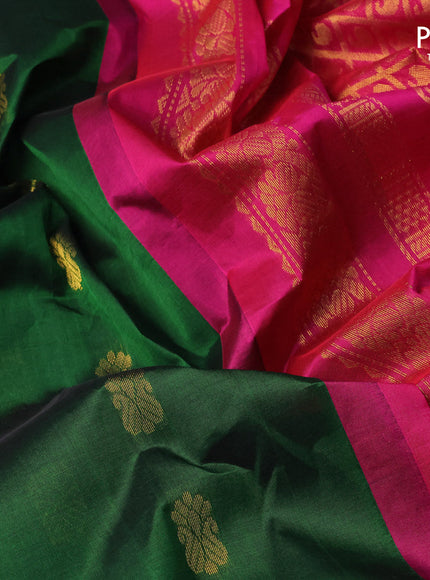 Kuppadam silk cotton saree dark green and pink with zari woven buttas and zari woven border