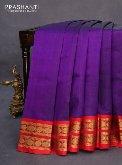 Kuppadam silk cotton saree violet and red with plain body and zari woven border