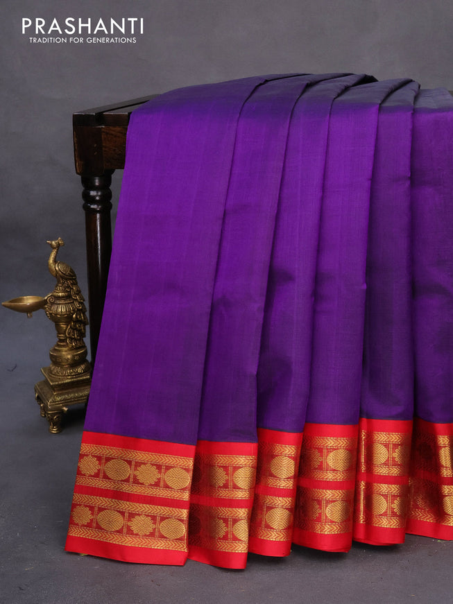 Kuppadam silk cotton saree violet and red with plain body and zari woven border