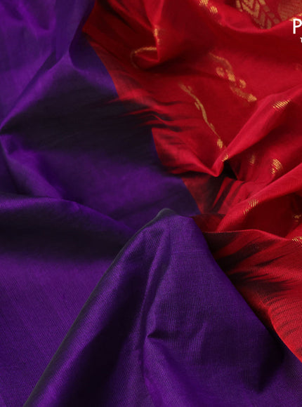 Kuppadam silk cotton saree violet and red with plain body and zari woven border