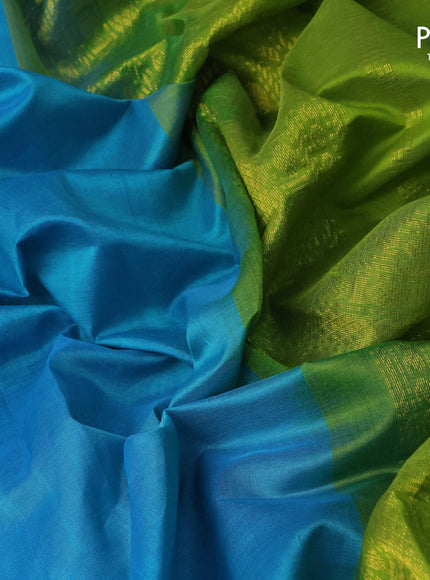 Kuppadam silk cotton saree light blue and light green with plain body and zari woven border