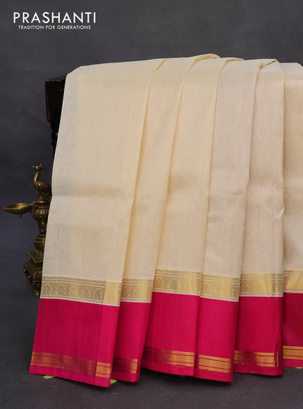 Kuppadam silk cotton saree cream and pink with plain body and rettapet zari woven border