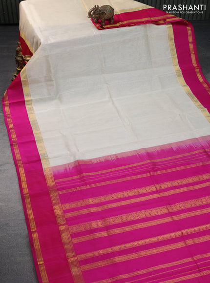 Kuppadam silk cotton saree cream and pink with plain body and rettapet zari woven border