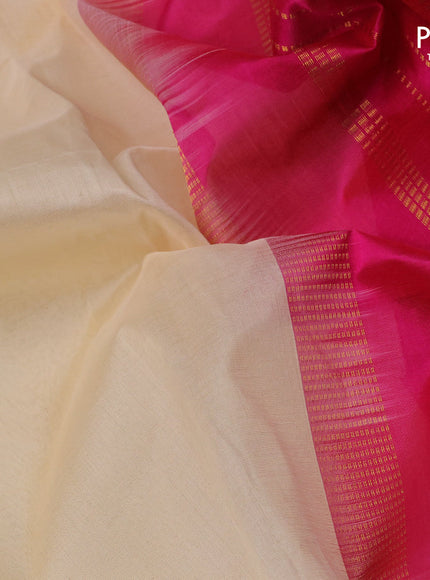 Kuppadam silk cotton saree cream and pink with plain body and rettapet zari woven border