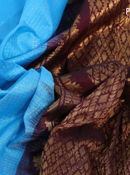 Kuppadam silk cotton saree blue and deep maroon with allover zari checks & buttas and temple design zari woven butta border