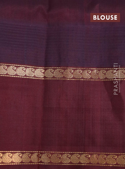 Kuppadam silk cotton saree blue and deep maroon with allover zari checks & buttas and temple design zari woven butta border