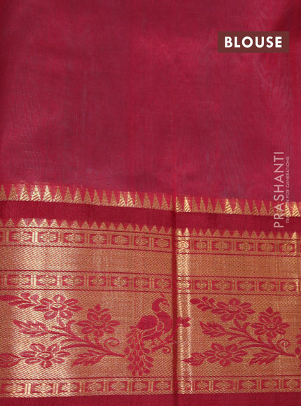 Kuppadam silk cotton saree teal blue and maroon with allover zari checked pattern and peacock design zari woven border