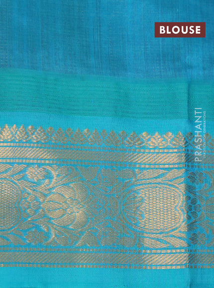 Kuppadam silk cotton saree dark purple and teal blue with allover zari weaves & buttas and temple design zari woven border