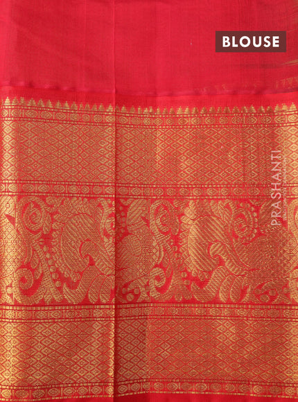 Kuppadam silk cotton saree pastel green and red with allover zari weaves & buttas and long annam zari woven border