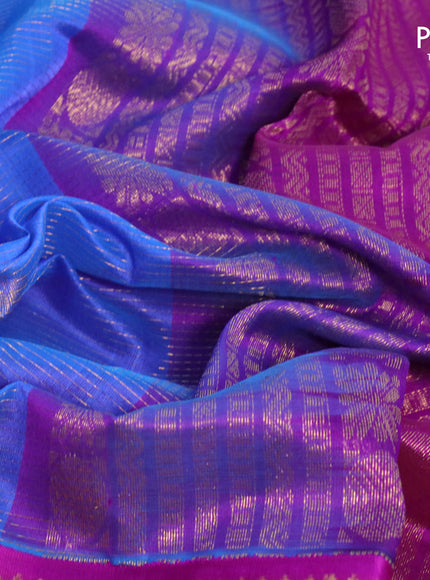 Kuppadam silk cotton saree blue and purple with allover zari weaves & buttas and long annam zari woven border