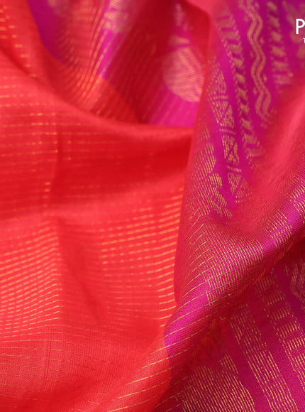 Kuppadam silk cotton saree orange and purple with allover zari weaves & buttas and long annam zari woven border