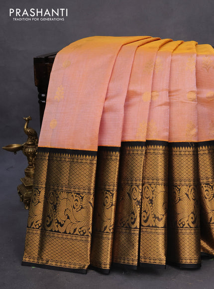 Kuppadam silk cotton saree dual shade of yellow and black with allover zari weaves & buttas and long annam zari woven border