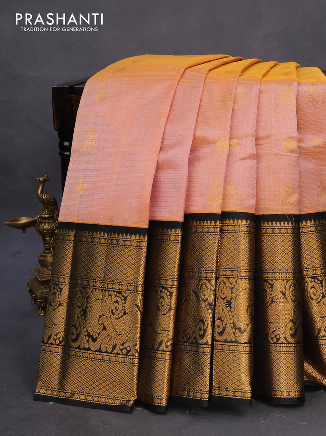 Kuppadam silk cotton saree dual shade of yellow and black with allover zari weaves & buttas and long annam zari woven border