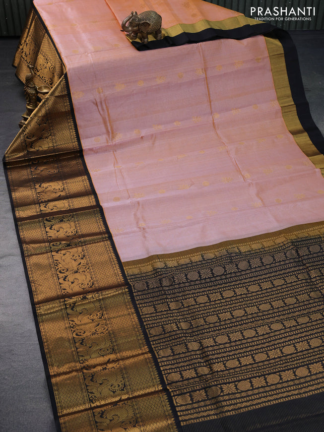 Kuppadam silk cotton saree dual shade of yellow and black with allover zari weaves & buttas and long annam zari woven border