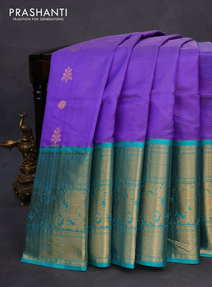 Kuppadam silk cotton saree blue and teal blue with allover zari weaves & buttas and long annam zari woven border