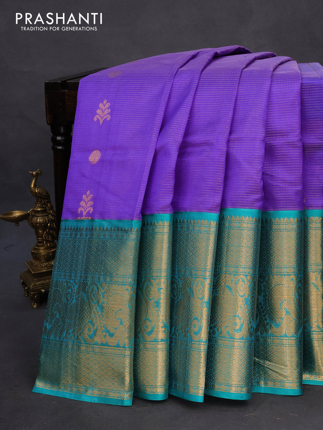 Kuppadam silk cotton saree blue and teal blue with allover zari weaves & buttas and long annam zari woven border