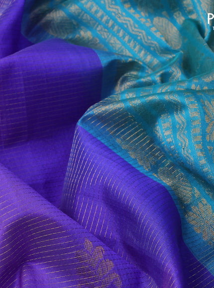 Kuppadam silk cotton saree blue and teal blue with allover zari weaves & buttas and long annam zari woven border