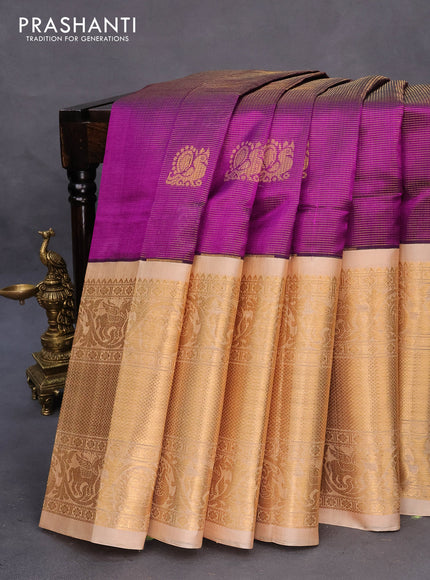 Kuppadam silk cotton saree purple and sandal with allover zari weaves & buttas and long zari woven border