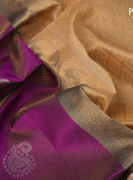 Kuppadam silk cotton saree purple and sandal with allover zari weaves & buttas and long zari woven border