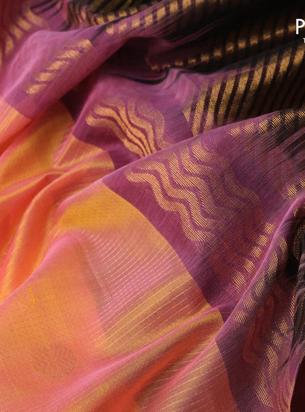 Kuppadam silk cotton saree dual shade of light pinkish yelllow and deep coffee brown with allover zari weaves & buttas and long zari woven border