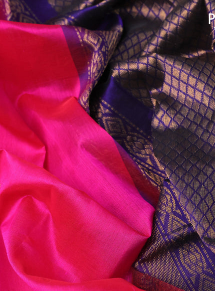 Silk cotton saree pink and dark blue with zari woven buttas and temple design zari woven korvai border