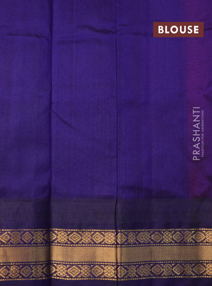 Silk cotton saree pink and dark blue with zari woven buttas and temple design zari woven korvai border