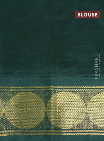 Silk cotton saree dual shade of pink and green with plain body and rudhraksha zari woven korvai border