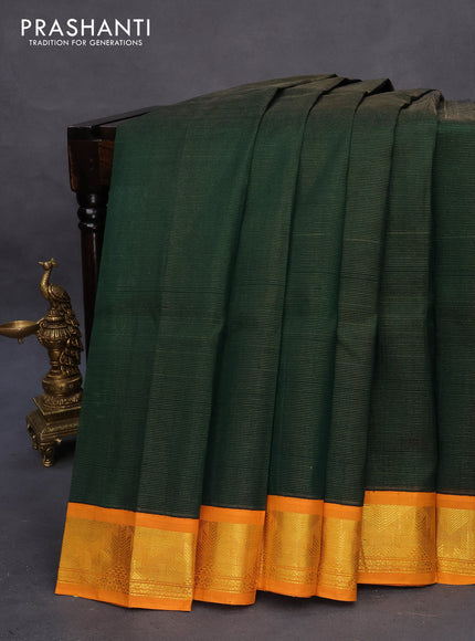 Silk cotton saree dark green and mustard yellow with allover vairaosi pattern and zari woven korvai border