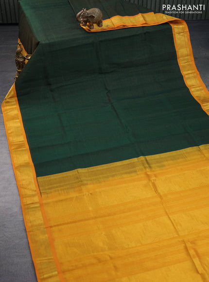 Silk cotton saree dark green and mustard yellow with allover vairaosi pattern and zari woven korvai border