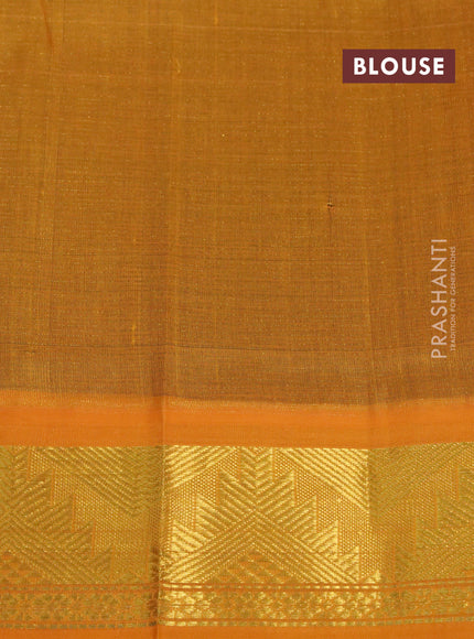 Silk cotton saree dark green and mustard yellow with allover vairaosi pattern and zari woven korvai border