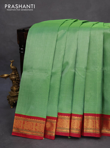 Silk cotton saree green shade and maroon with allover vairaosi pattern and annam zari woven korvai border