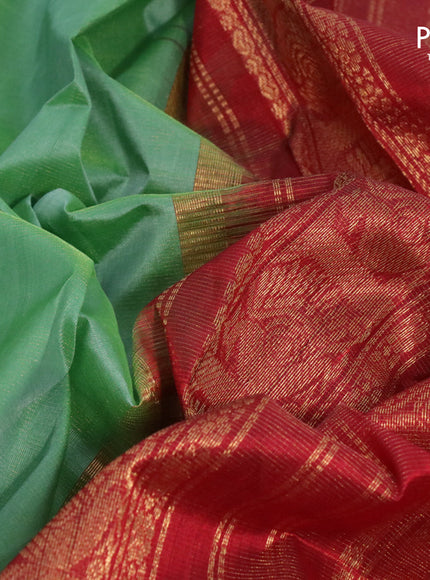 Silk cotton saree green shade and maroon with allover vairaosi pattern and annam zari woven korvai border