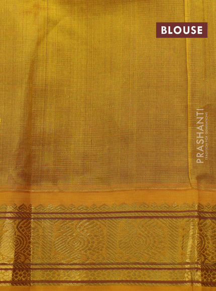 Silk cotton saree maroon and mango yellow with allover vairaosi pattern and annam zari woven korvai border