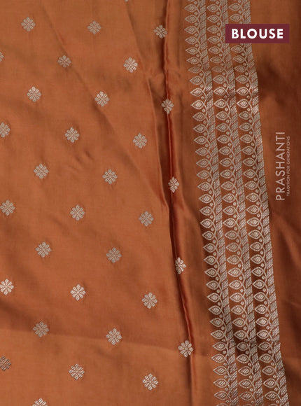 Mushru silk saree dark mustard with plain body and zari woven butta border