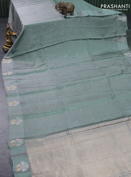 Mushru silk saree grey with zari woven buttas and zari woven butta border