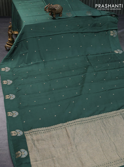 Mushru silk saree green with zari woven buttas and zari woven butta border