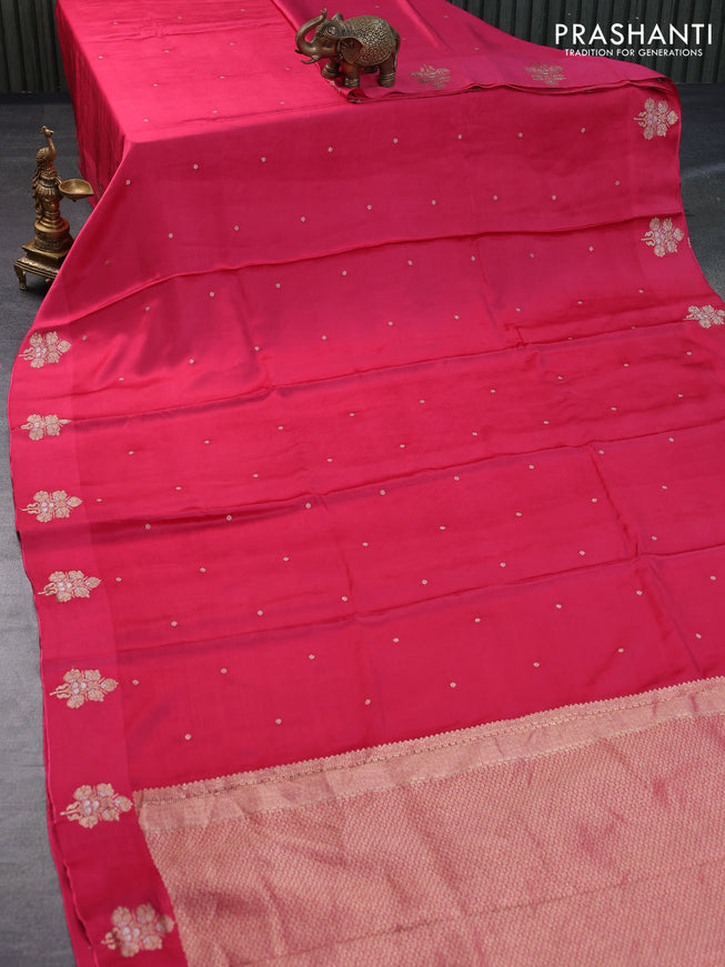 Mushru silk saree pink with zari woven buttas and zari woven butta border