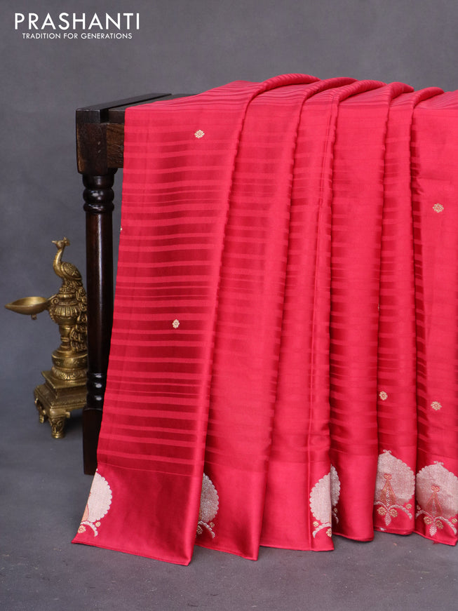 Mushru silk saree pink with allover stripe pattern & zari buttas and zari woven butta border