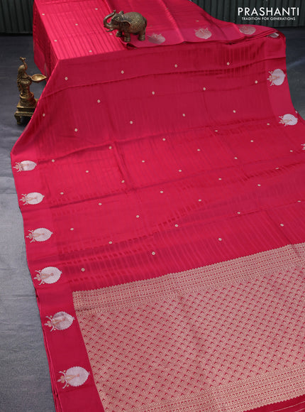 Mushru silk saree pink with allover stripe pattern & zari buttas and zari woven butta border