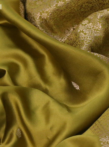 Mushru silk saree lime yellow with zari woven buttas and zari woven butta border