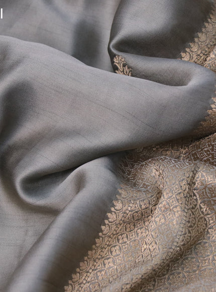 Mushru silk saree grey with zari woven buttas and zari woven butta border