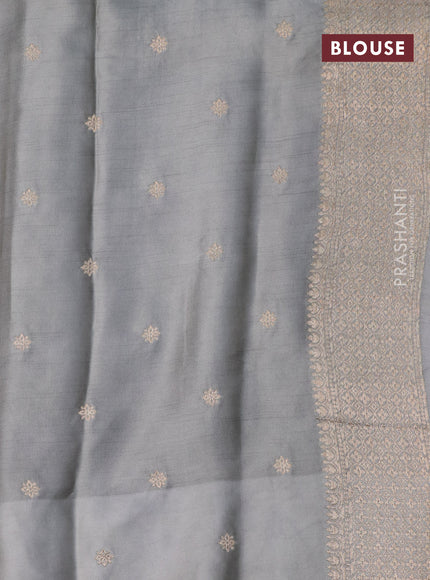 Mushru silk saree grey with zari woven buttas and zari woven butta border